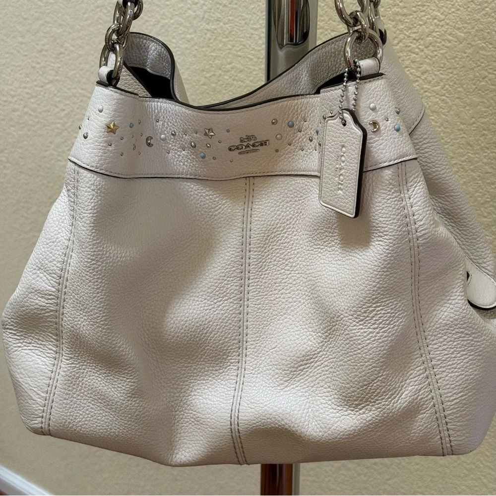 Coach Lexy Stardust Studded Chalk Leather Shoulder Bag Purse F29595 - Picture 3 of 17